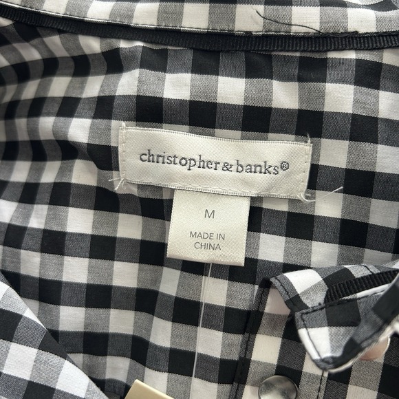 Christopher &‎ Banks Shirt Women's Large Black Plaid Button Up Short Sleeve NWT - Picture 6 of 8